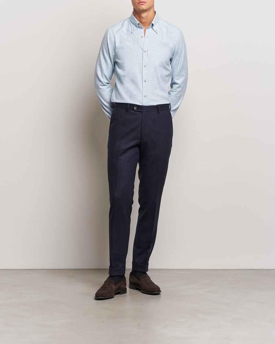 Mies | Kauluspaidat | Stenströms | Slimline Flannel Shirt Light Blue