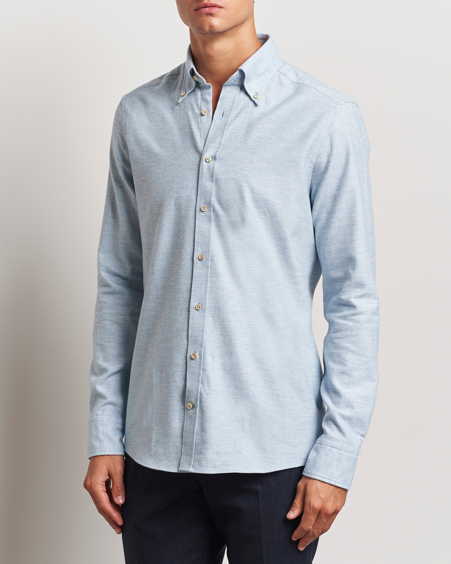 Mies | Kauluspaidat | Stenströms | Slimline Flannel Shirt Light Blue