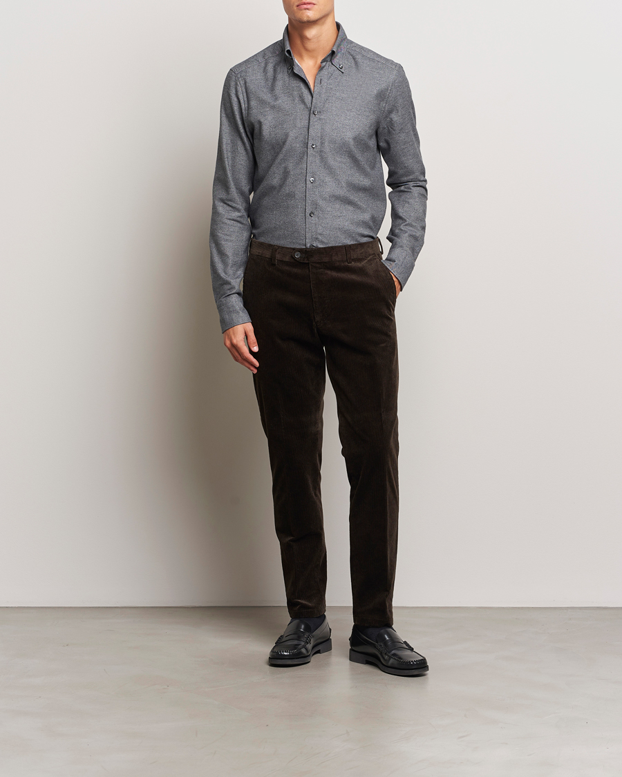 Mies | Kauluspaidat | Stenströms | Slimline Flannel Shirt Dark Grey