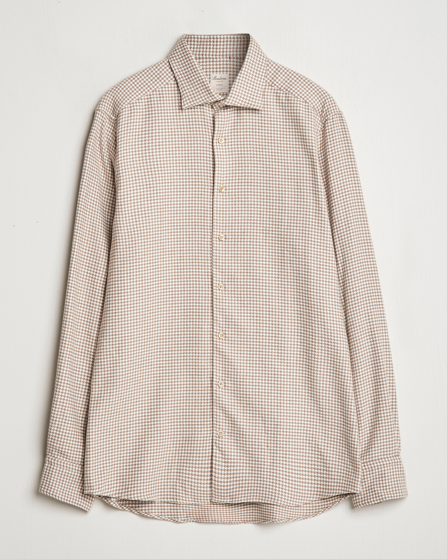Mies | Kauluspaidat | Stenströms | Slimline Flannel Houndstooth Shirt Light Brown