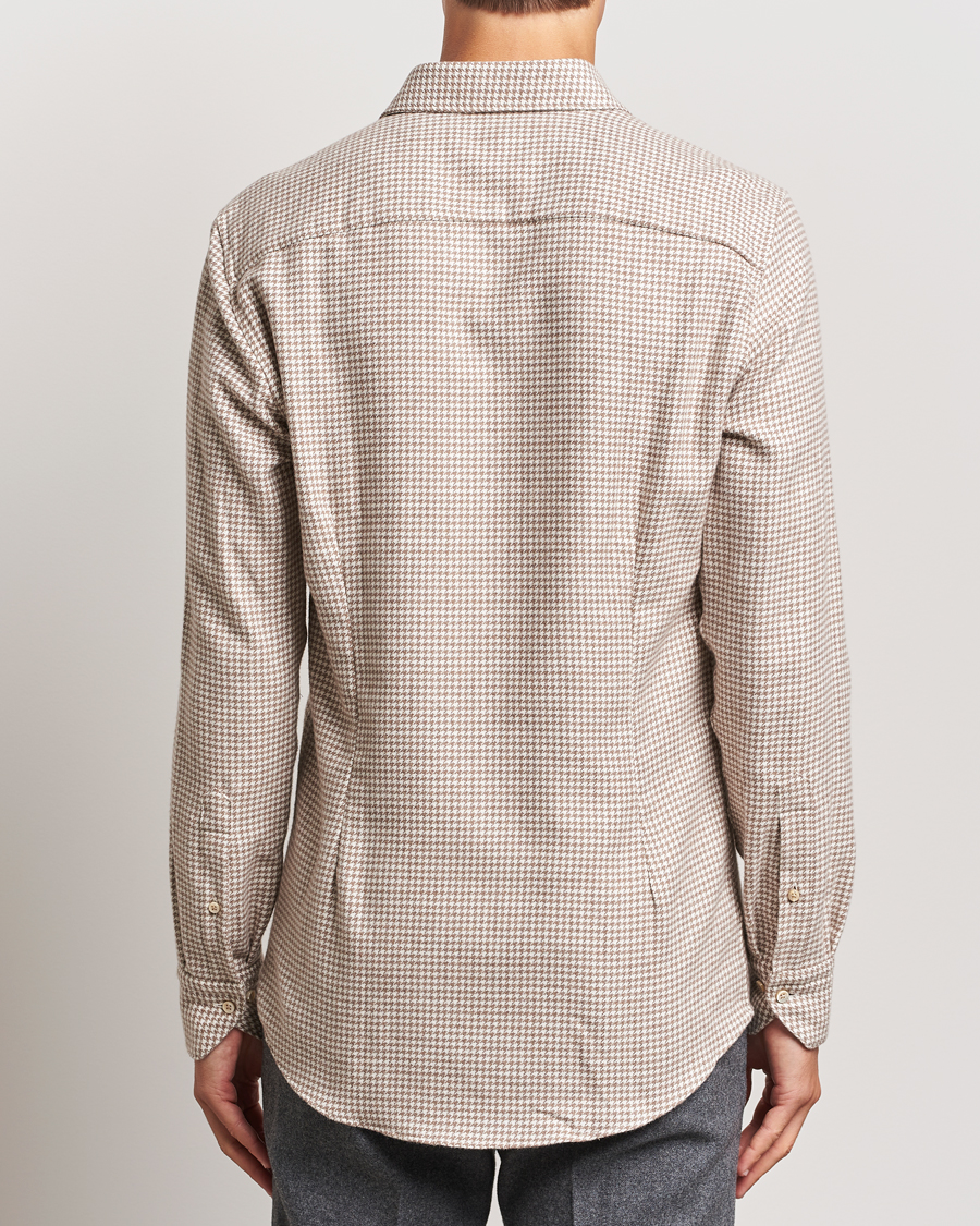 Mies | Kauluspaidat | Stenströms | Slimline Flannel Houndstooth Shirt Light Brown