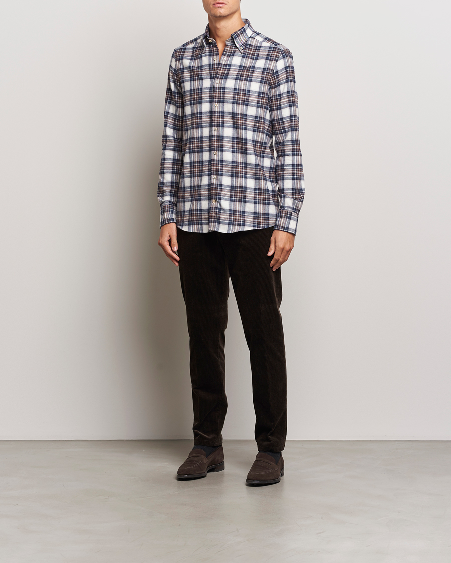 Mies | Kauluspaidat | Stenströms | Slimline Flannel Big Checked Shirt Blue/Brown