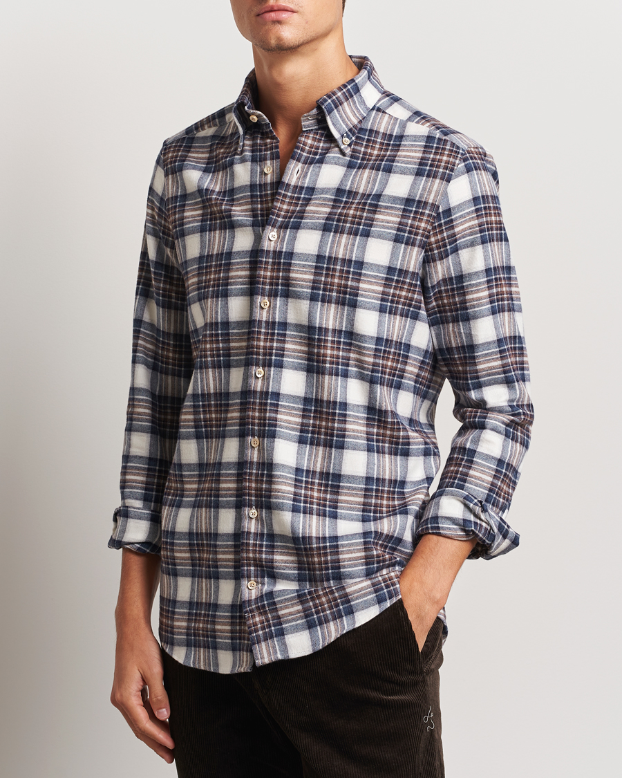 Mies | Kauluspaidat | Stenströms | Slimline Flannel Big Checked Shirt Blue/Brown