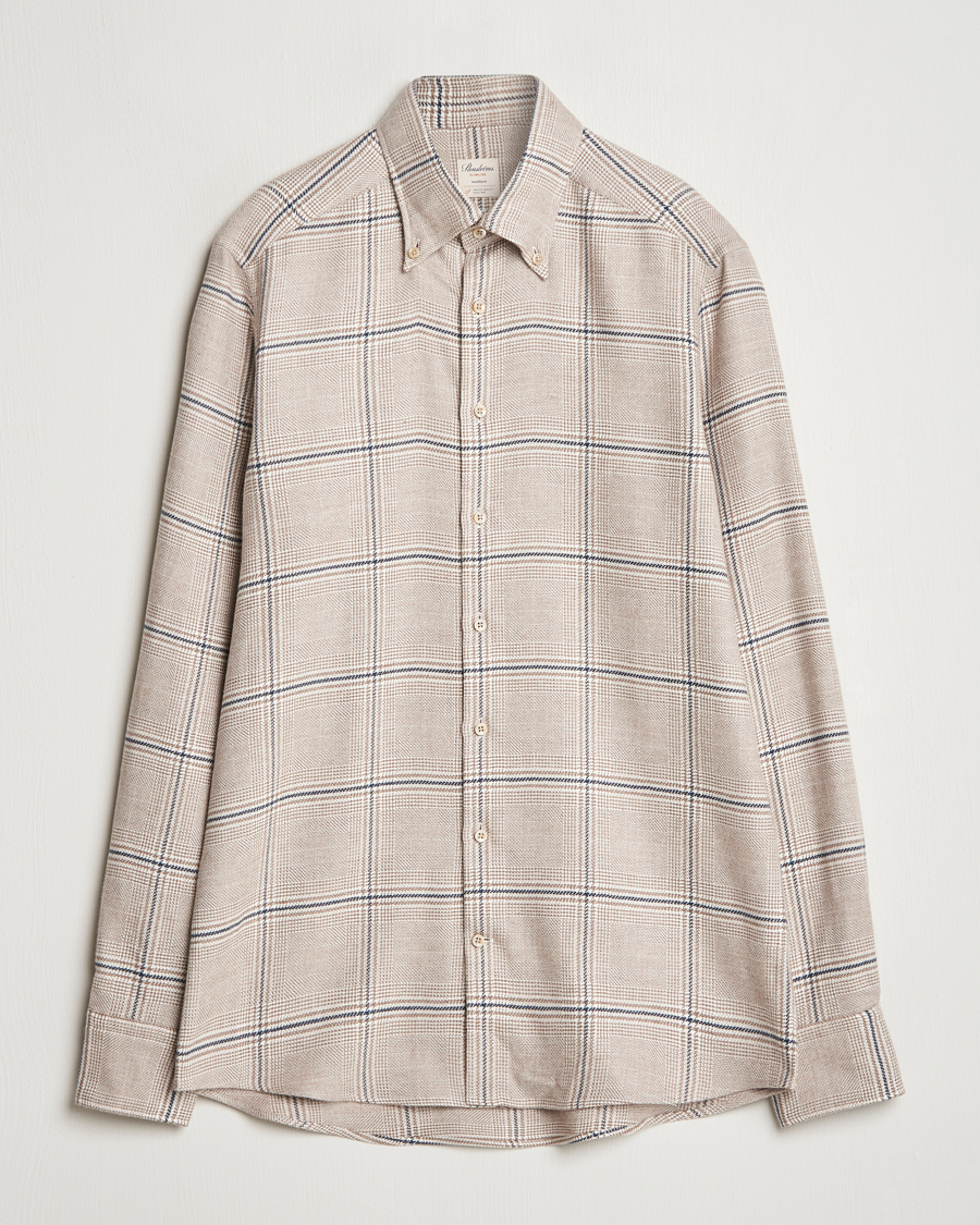 Mies | Kauluspaidat | Stenströms | Slimline Flannel Overcheck Shirt Light Brown