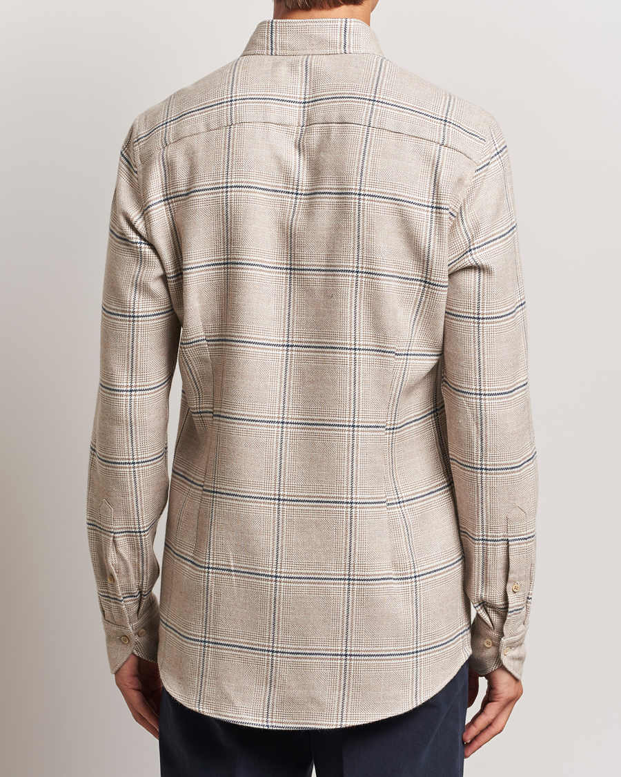 Mies | Kauluspaidat | Stenströms | Slimline Flannel Overcheck Shirt Light Brown