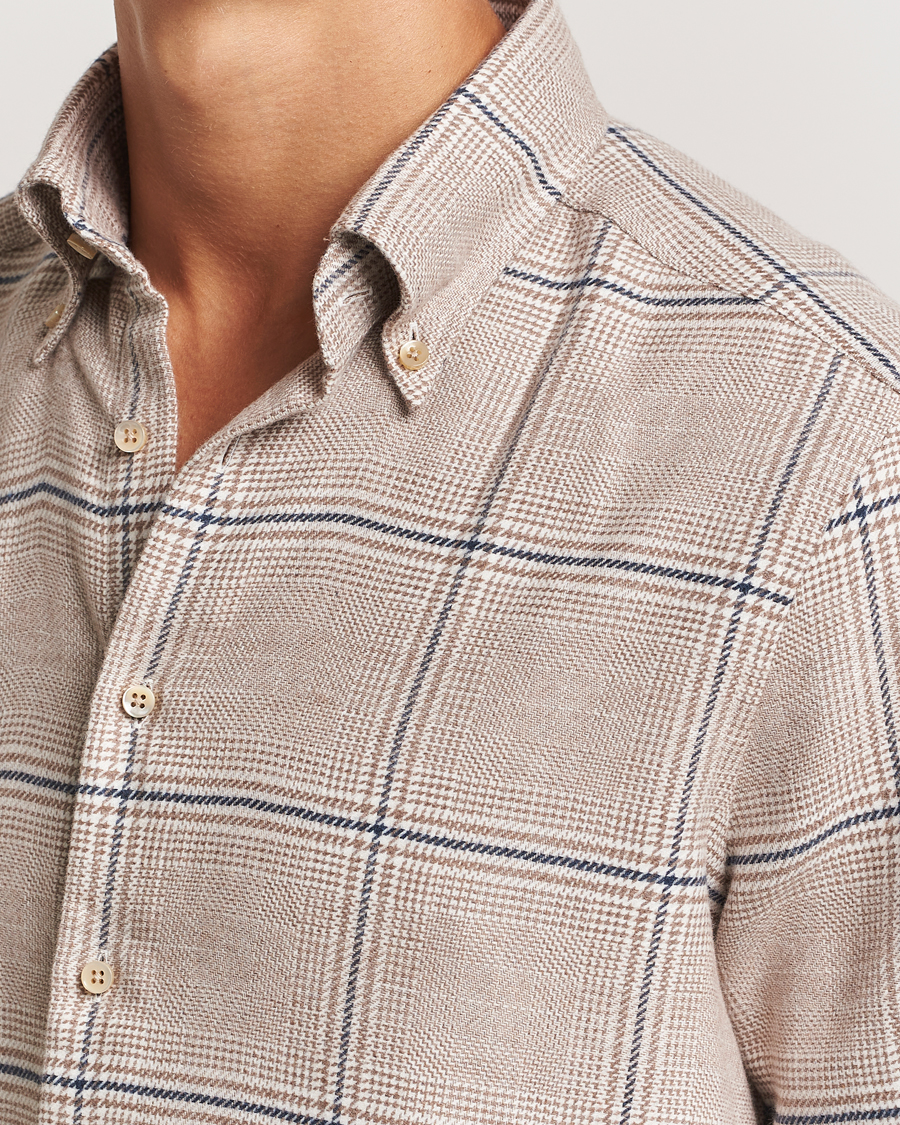 Mies | Kauluspaidat | Stenströms | Slimline Flannel Overcheck Shirt Light Brown
