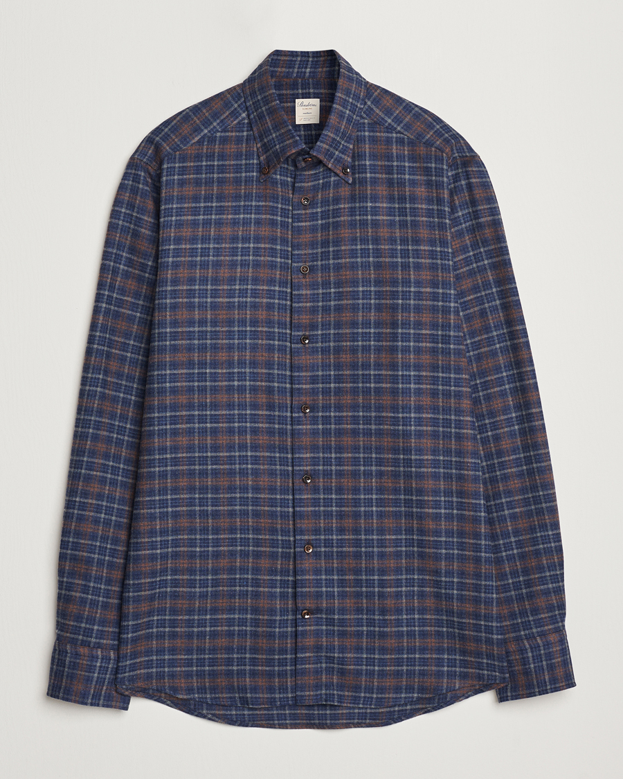 Mies | Kauluspaidat | Stenströms | Slimline Small Check Flannel Shirt Dark Blue