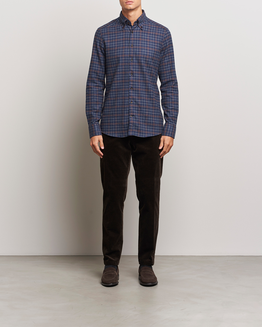 Mies | Kauluspaidat | Stenströms | Slimline Small Check Flannel Shirt Dark Blue