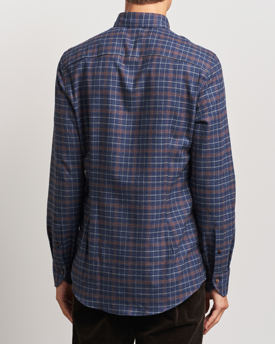 Mies | Kauluspaidat | Stenströms | Slimline Small Check Flannel Shirt Dark Blue