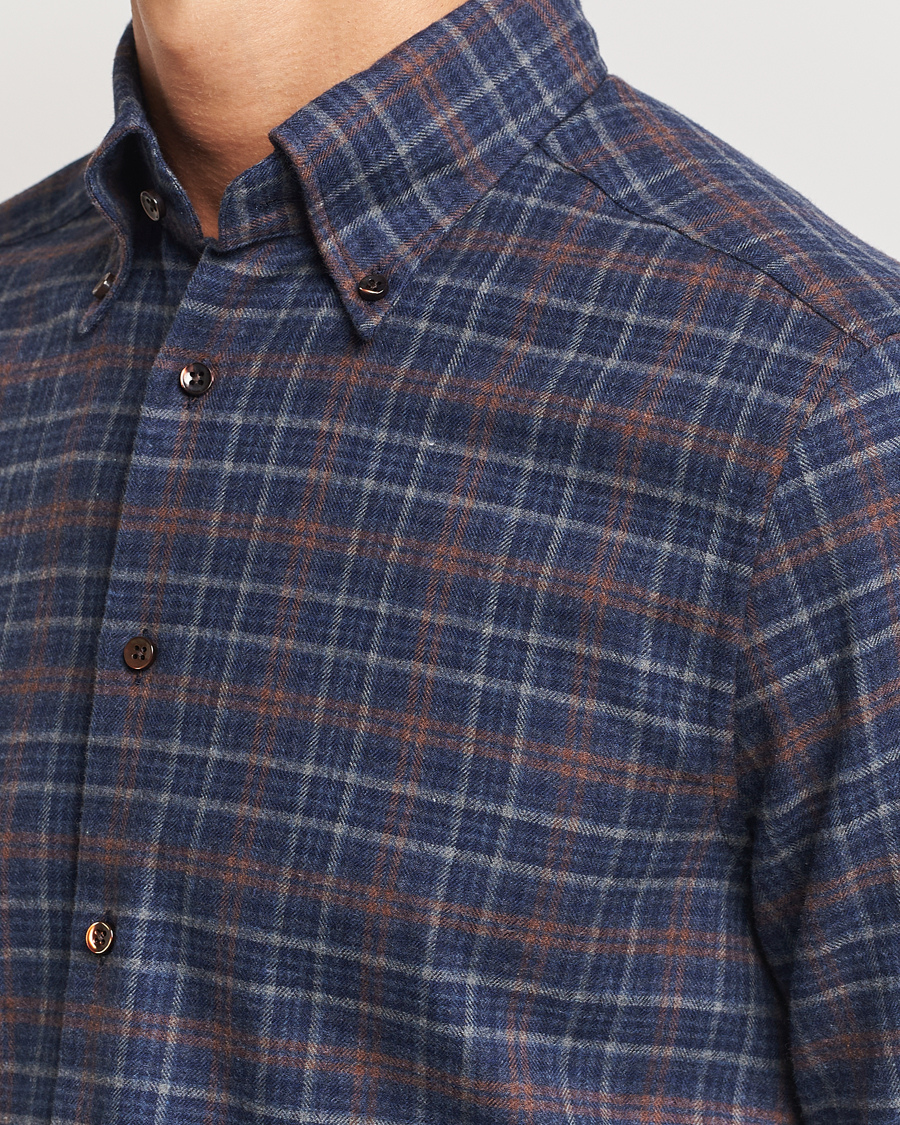 Mies | Kauluspaidat | Stenströms | Slimline Small Check Flannel Shirt Dark Blue