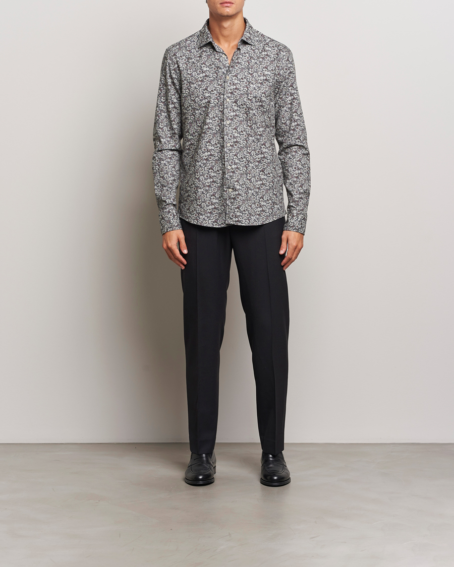 Mies | Kauluspaidat | Stenströms | Slimline Washed Floral Print Shirt Grey