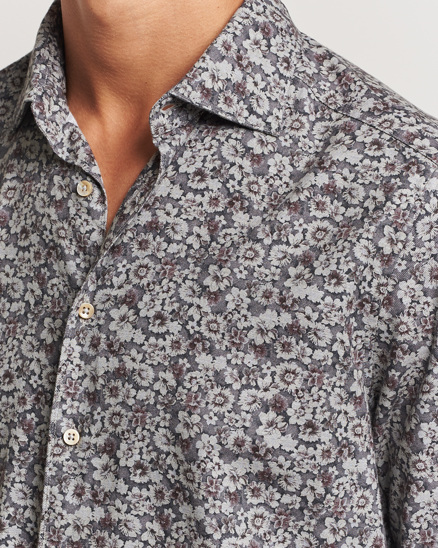 Mies | Kauluspaidat | Stenströms | Slimline Washed Floral Print Shirt Grey