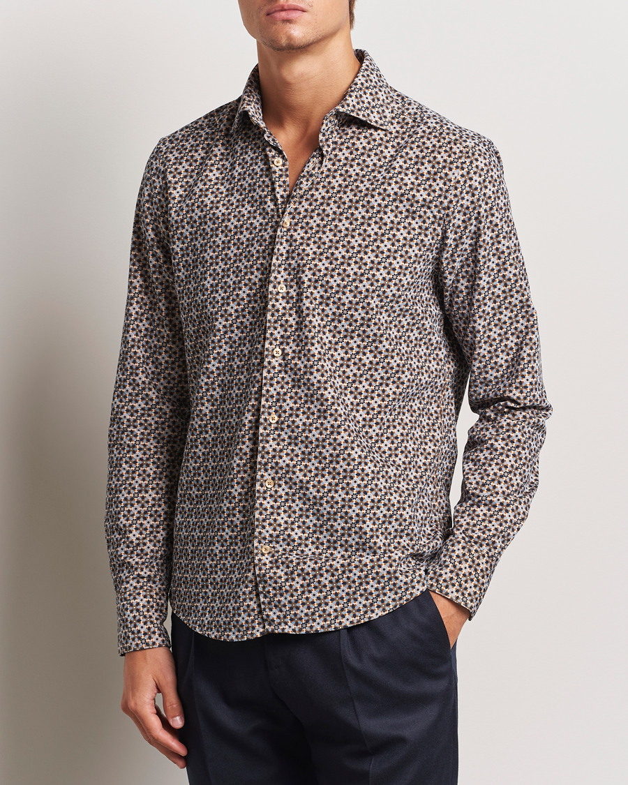 Mies | Kauluspaidat | Stenströms | Slimline Printed Cord Shirt Brown