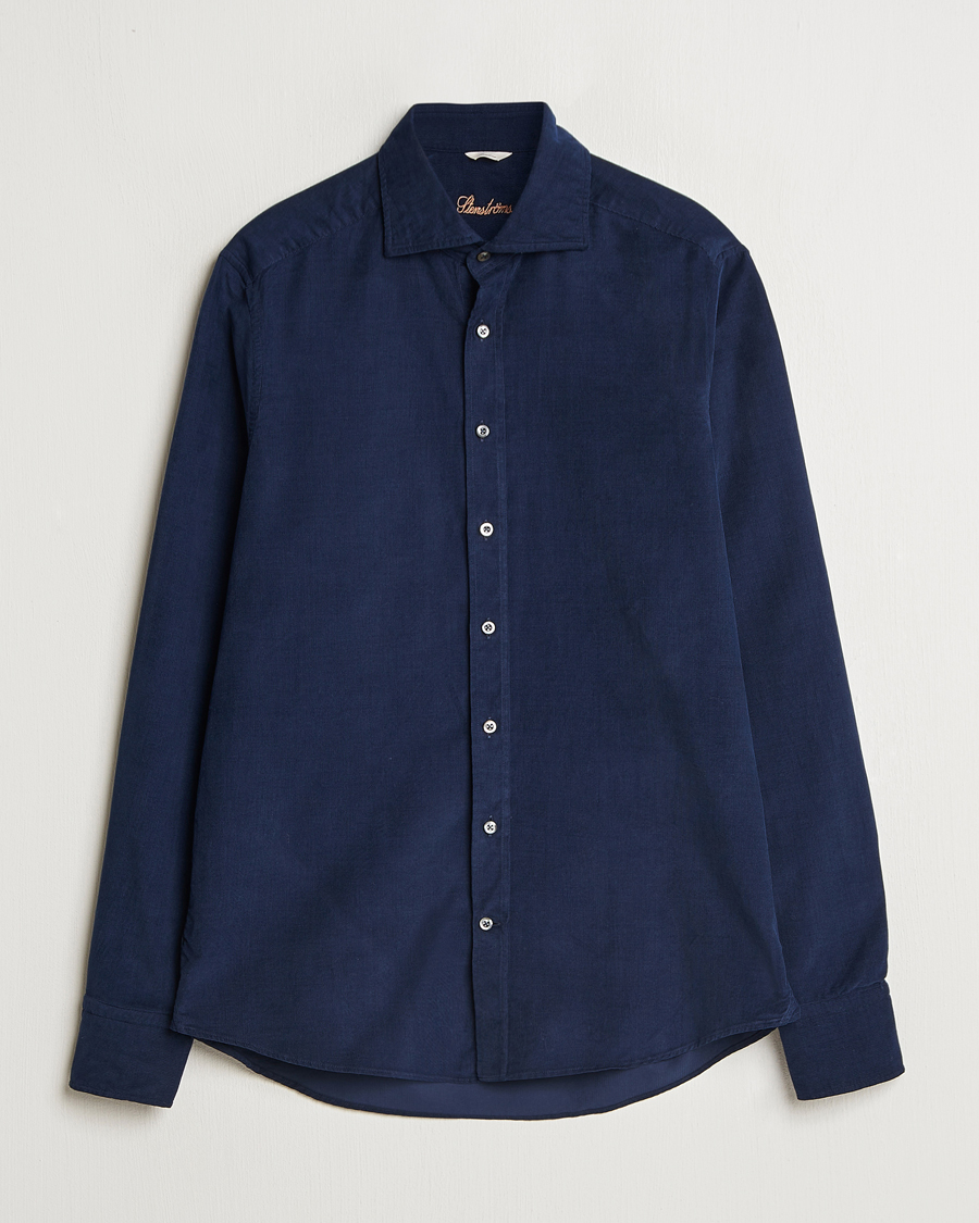 Mies | Kauluspaidat | Stenströms | Slimline Cut Away Cord Shirt Blue