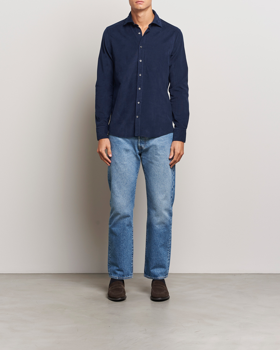 Mies | Kauluspaidat | Stenströms | Slimline Cut Away Cord Shirt Blue