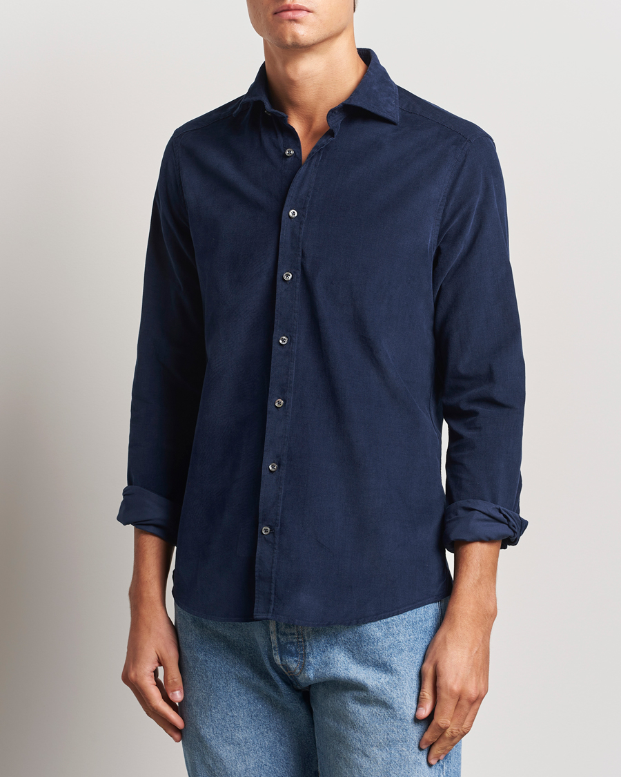 Mies | Kauluspaidat | Stenströms | Slimline Cut Away Cord Shirt Blue