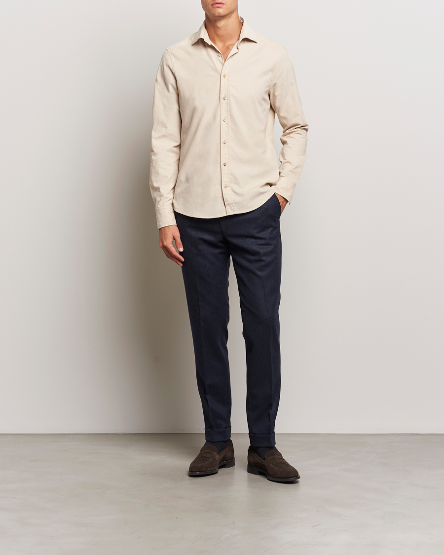 Mies | Kauluspaidat | Stenströms | Slimline Cut Away Cord Shirt Beige