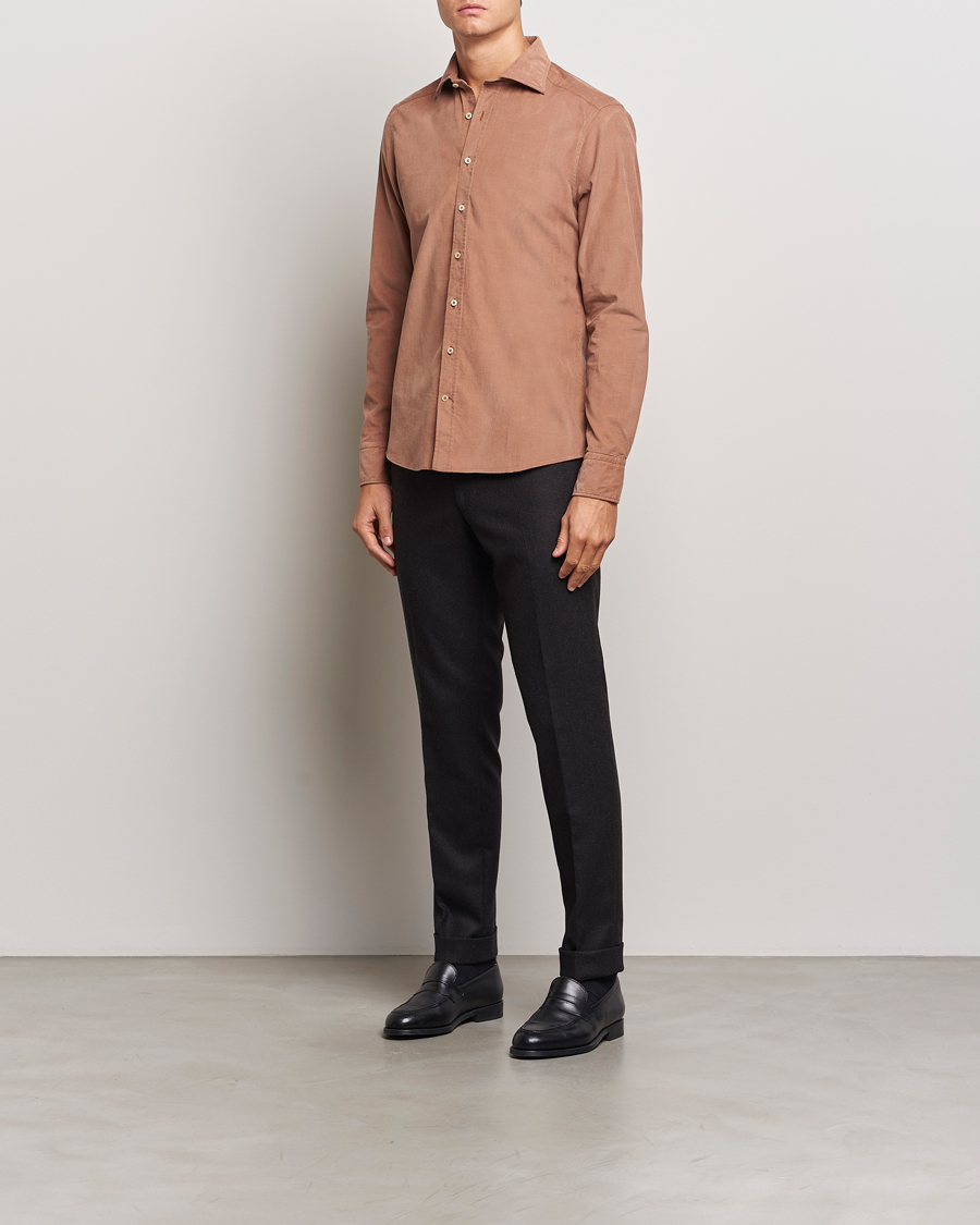 Mies | Kauluspaidat | Stenströms | Slimline Cut Away Cord Shirt Light Brown