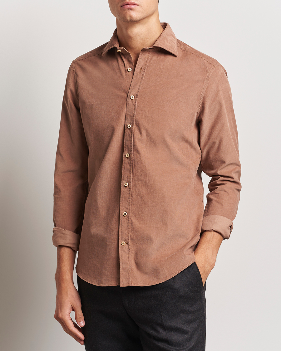 Mies | Kauluspaidat | Stenströms | Slimline Cut Away Cord Shirt Light Brown