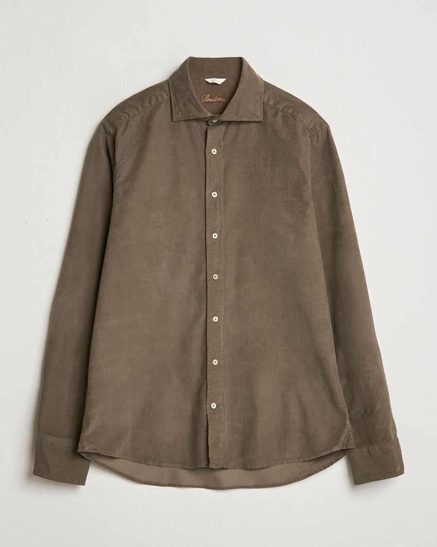 Mies | Kauluspaidat | Stenströms | Slimline Cut Away Cord Shirt Dark Green