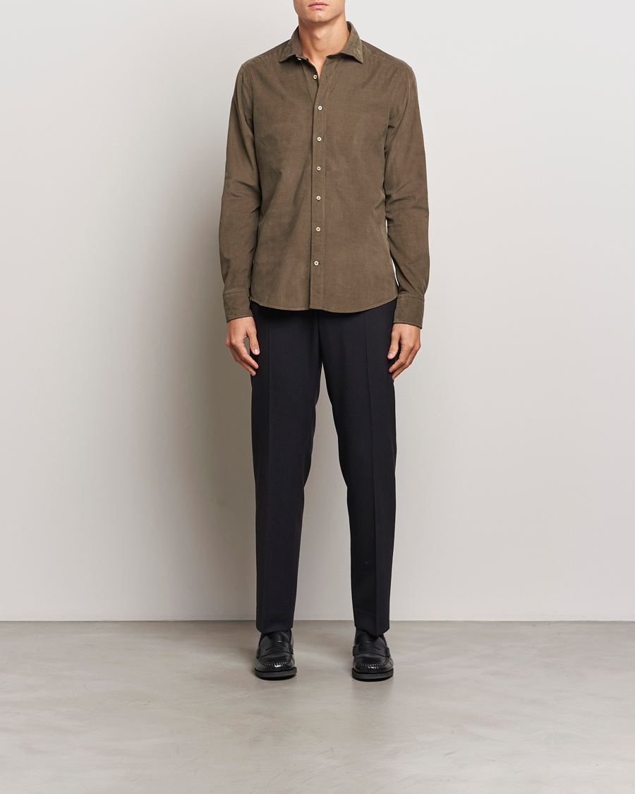 Mies | Kauluspaidat | Stenströms | Slimline Cut Away Cord Shirt Dark Green