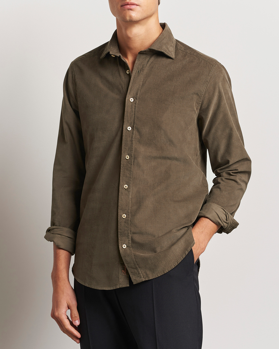 Mies | Kauluspaidat | Stenströms | Slimline Cut Away Cord Shirt Dark Green