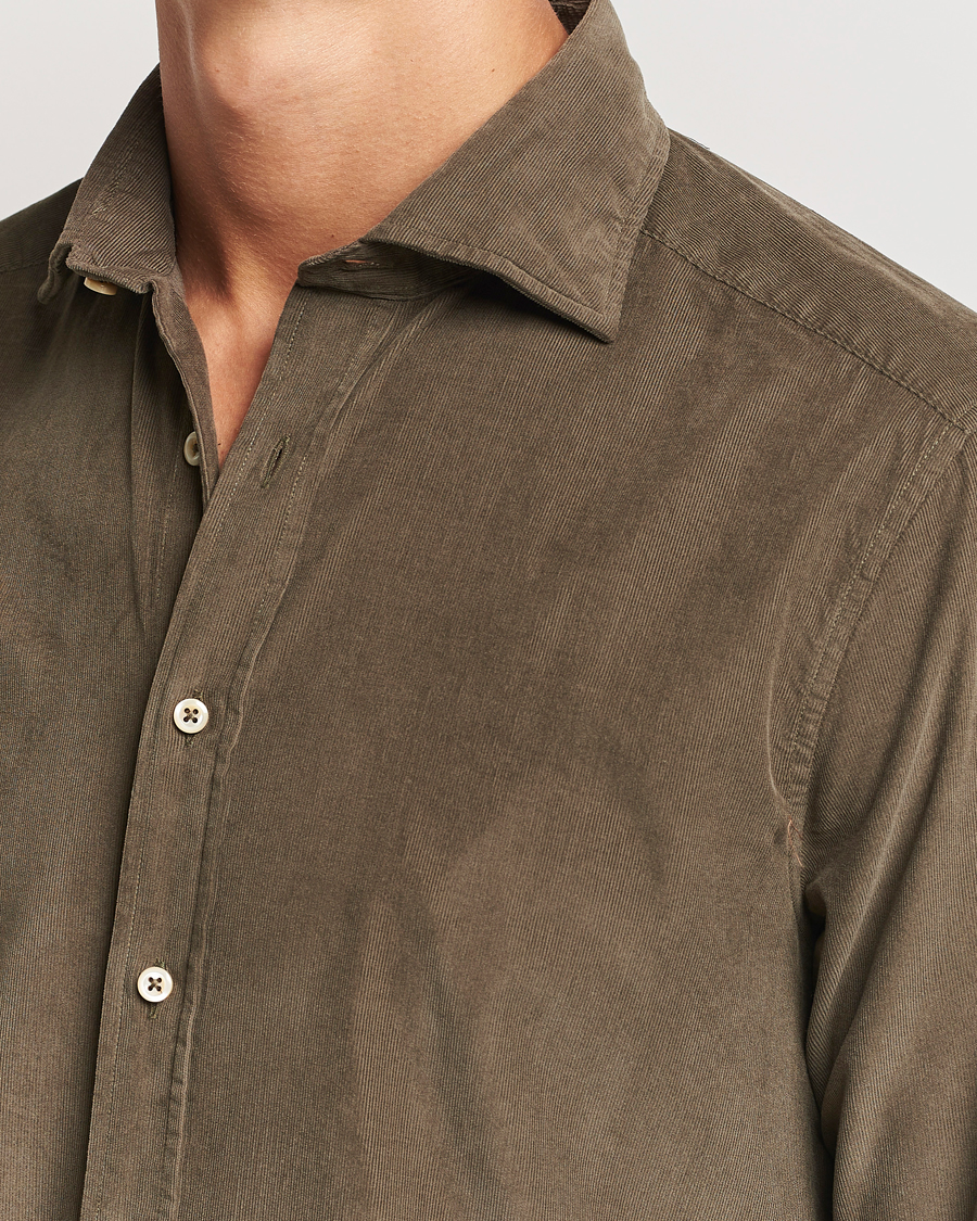 Mies | Kauluspaidat | Stenströms | Slimline Cut Away Cord Shirt Dark Green