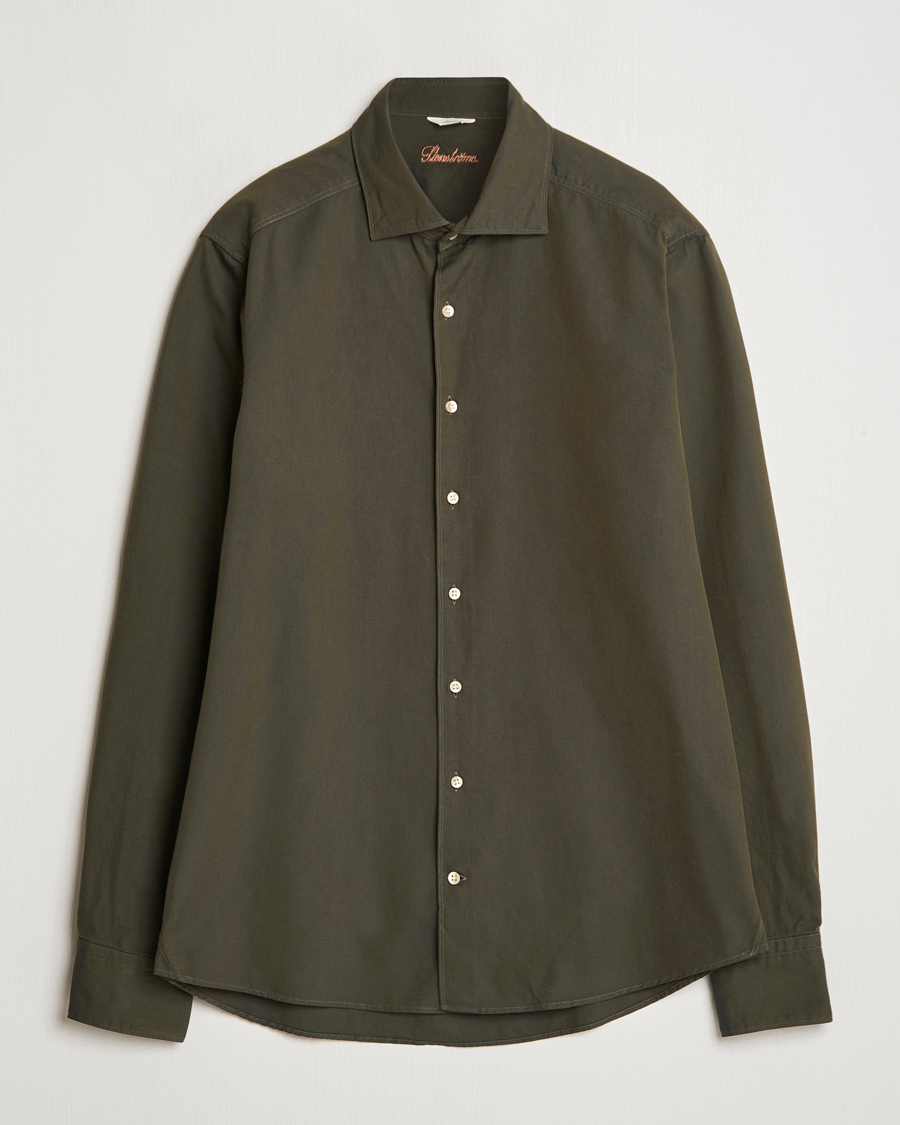 Mies | Kauluspaidat | Stenströms | Slimline Cut Away Washed Twill Shirt Dark Green