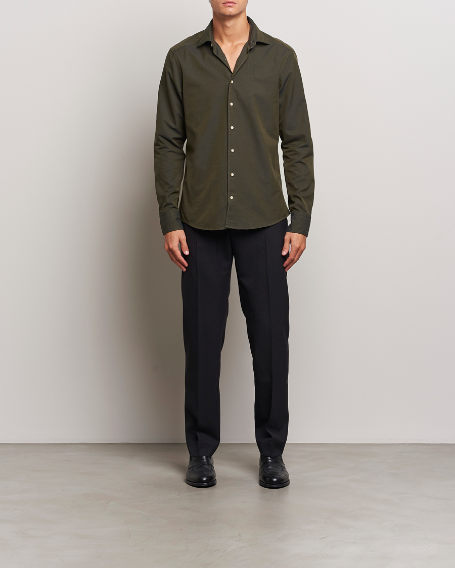 Mies | Kauluspaidat | Stenströms | Slimline Cut Away Washed Twill Shirt Dark Green