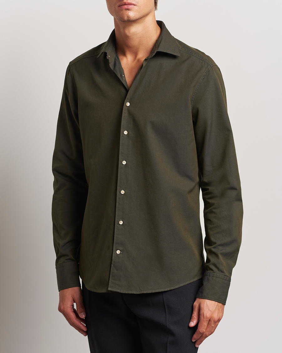 Mies | Kauluspaidat | Stenströms | Slimline Cut Away Washed Twill Shirt Dark Green