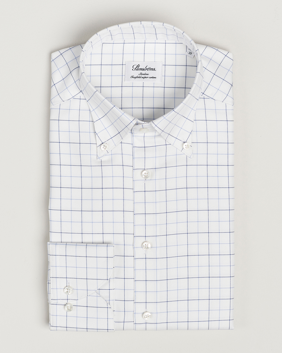 Mies | Kauluspaidat | Stenströms | Slimline Checked Oxford Button Down Shirt White