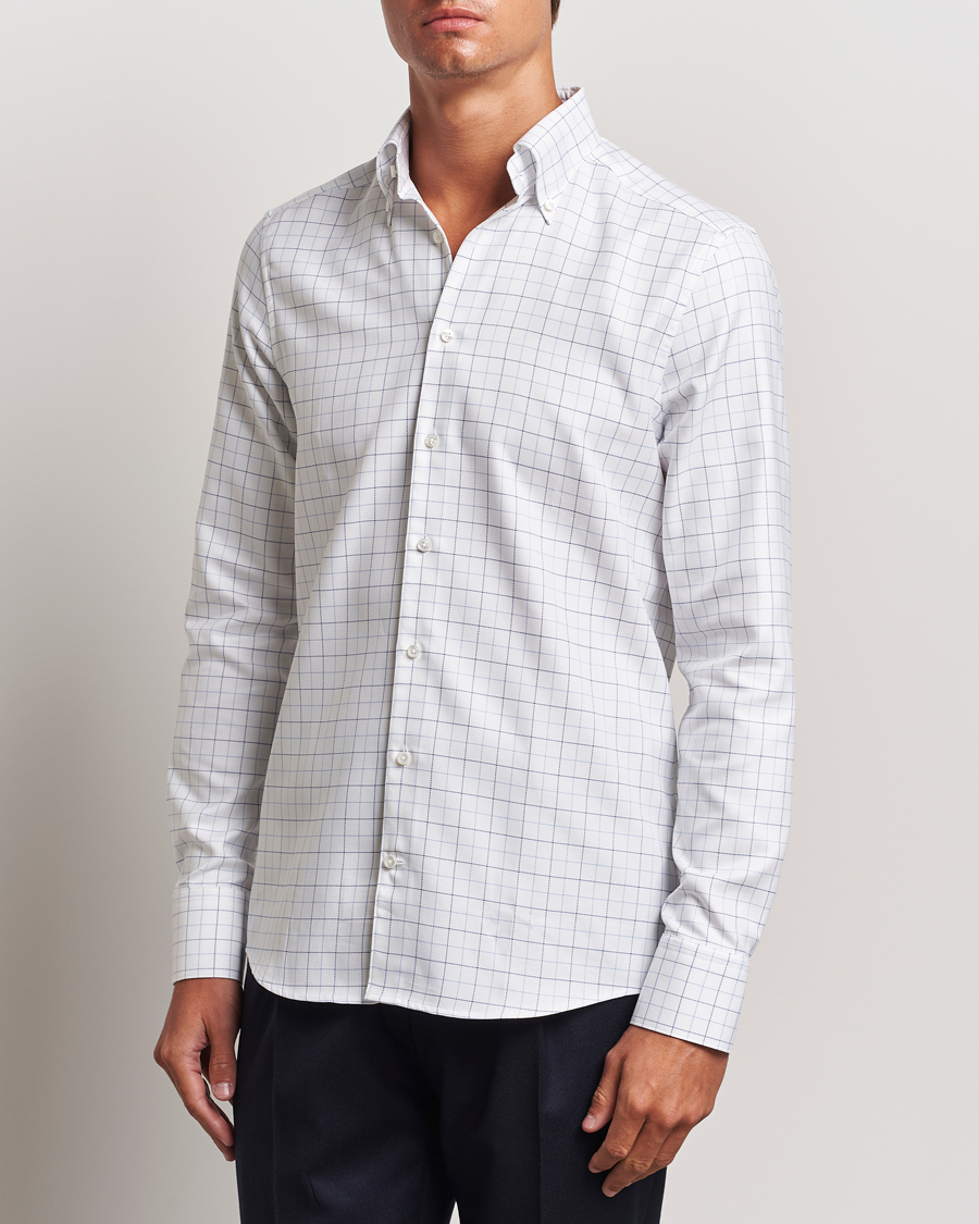 Mies | Kauluspaidat | Stenströms | Slimline Checked Oxford Button Down Shirt White