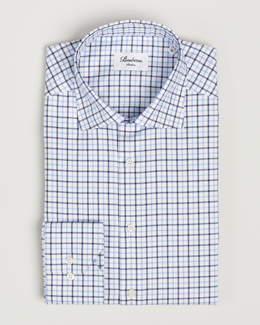 Mies | Kauluspaidat | Stenströms | Slimline Small Checked Cut Away Shirt Blue