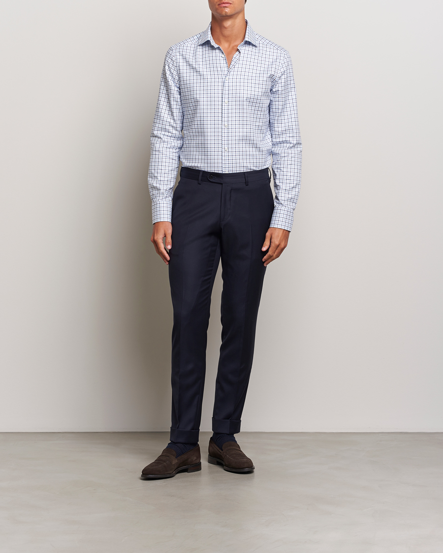 Mies | Kauluspaidat | Stenströms | Slimline Small Checked Cut Away Shirt Blue