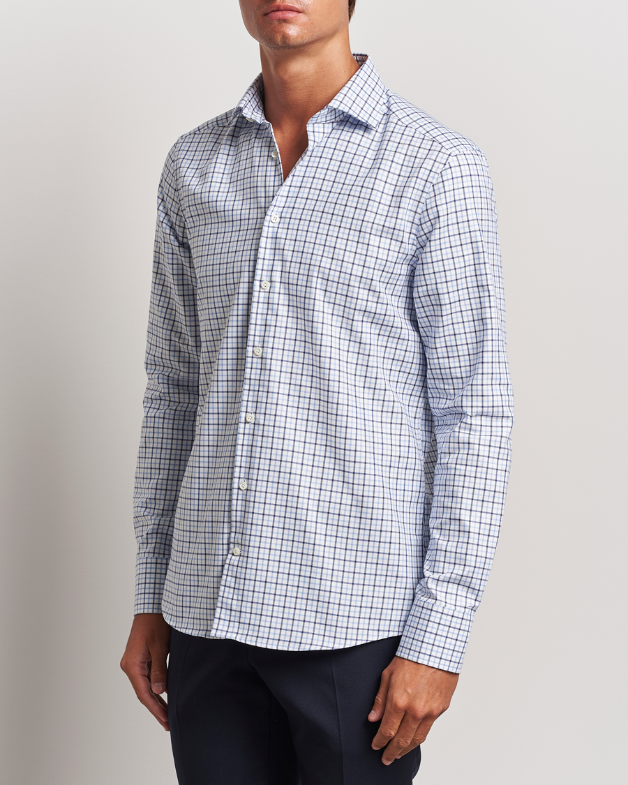 Mies | Kauluspaidat | Stenströms | Slimline Small Checked Cut Away Shirt Blue