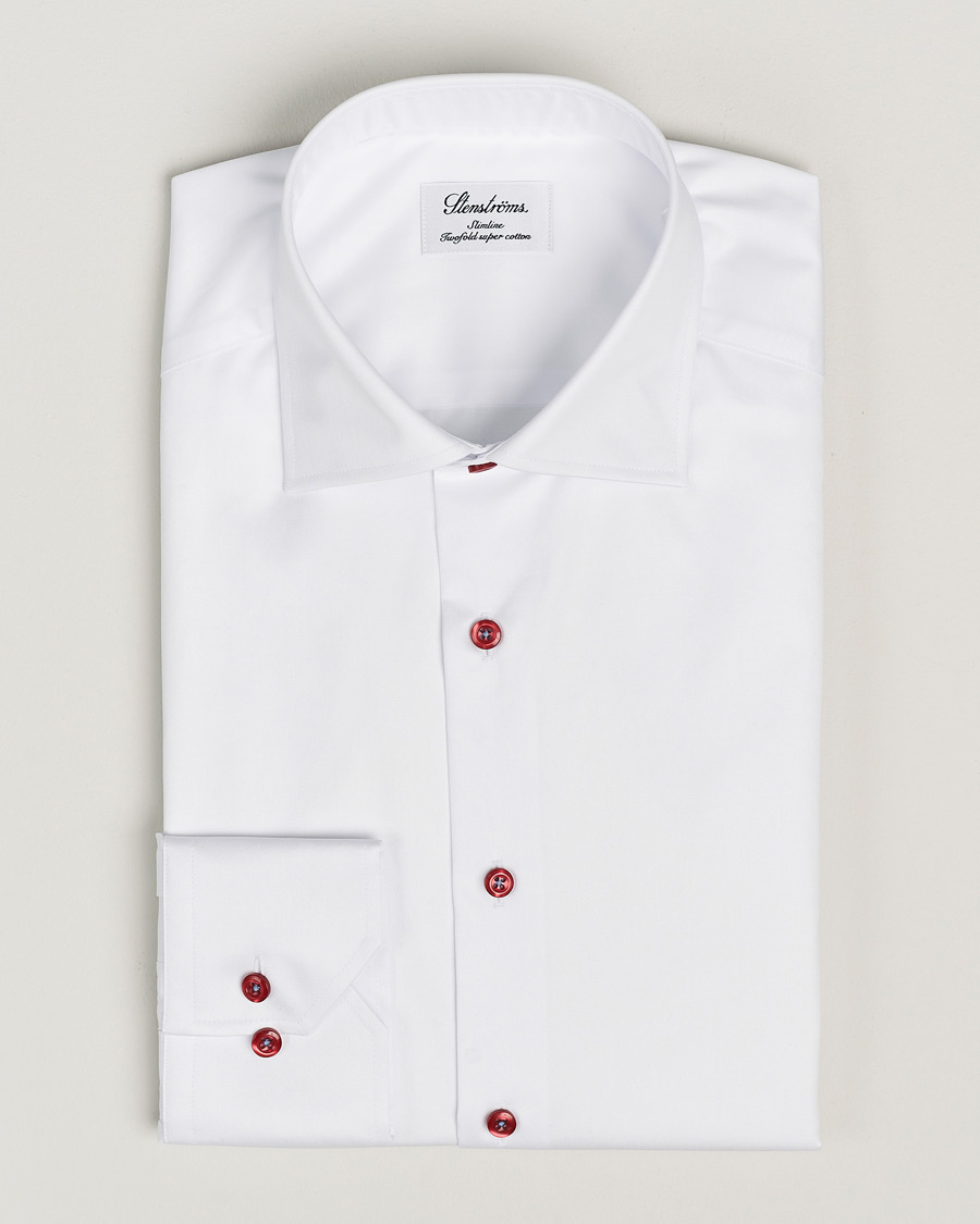 Mies | Kauluspaidat | Stenströms | Slimline Cut Away Contrast Button Shirt White/Red