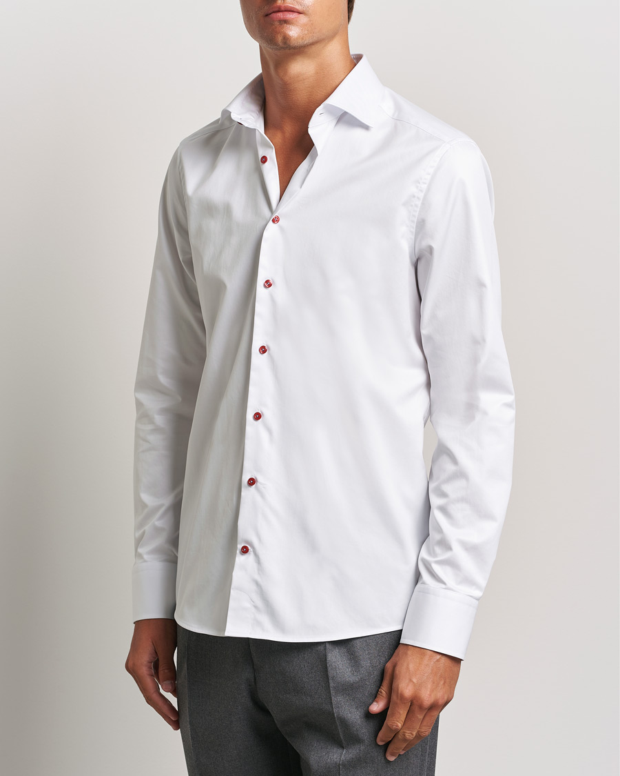 Mies | Kauluspaidat | Stenströms | Slimline Cut Away Contrast Button Shirt White/Red