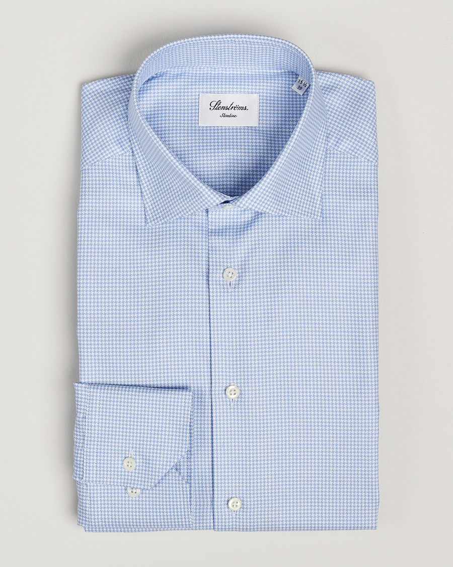 Mies | Kauluspaidat | Stenströms | Slimline Houndstooth Cut Away Shirt Light Blue