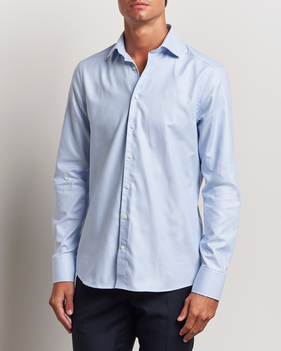 Mies | Kauluspaidat | Stenströms | Slimline Houndstooth Cut Away Shirt Light Blue