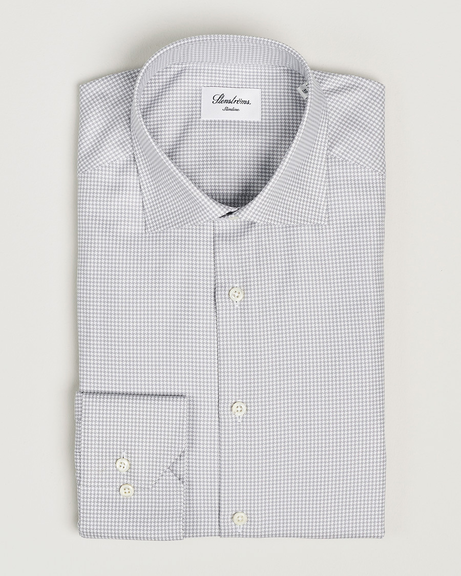 Mies | Kauluspaidat | Stenströms | Slimline Houndstooth Cut Away Shirt Grey