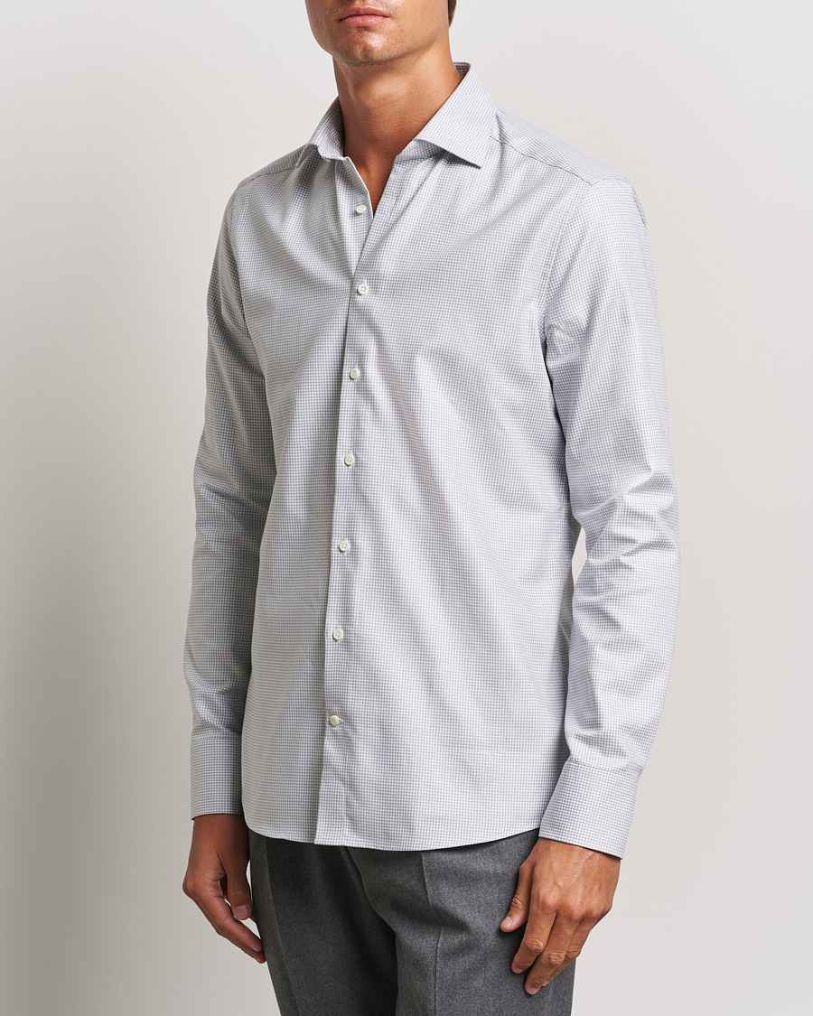 Mies | Kauluspaidat | Stenströms | Slimline Houndstooth Cut Away Shirt Grey