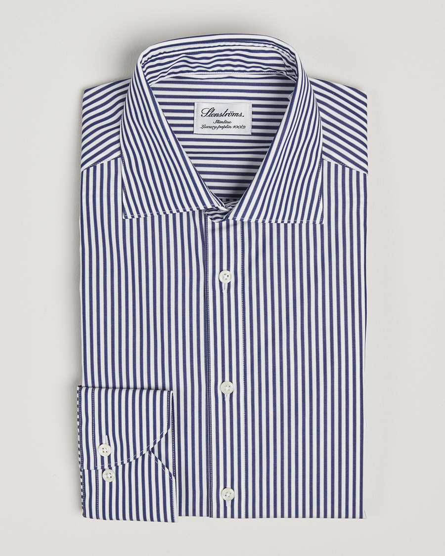 Mies | Kauluspaidat | Stenströms | Slimline Striped Poplin Cut Away Shirt Blue
