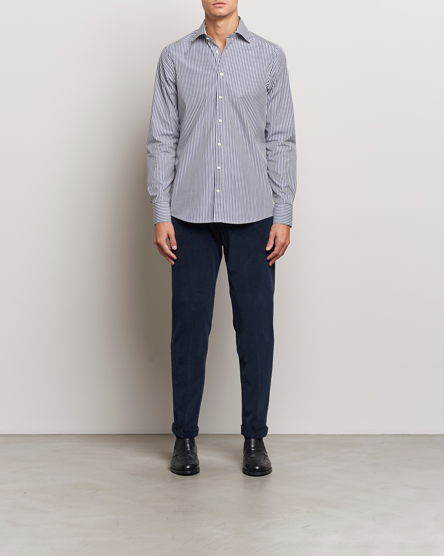 Mies | Kauluspaidat | Stenströms | Slimline Striped Poplin Cut Away Shirt Blue