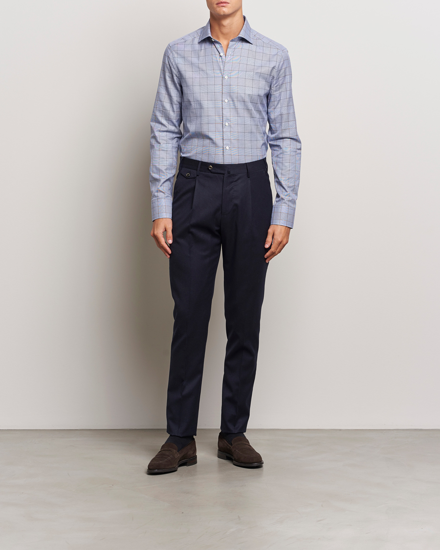 Mies | Kauluspaidat | Stenströms | Slimline Prince of Wales Check Shirt Blue