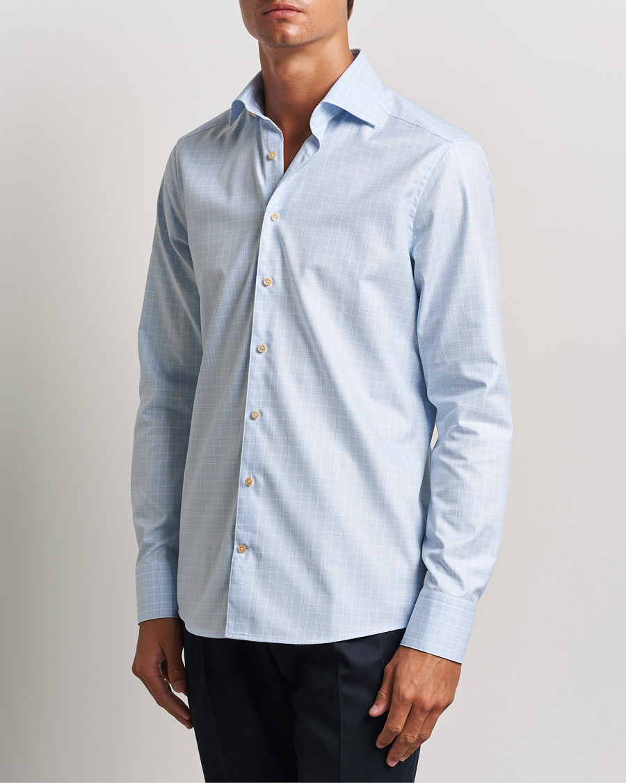 Mies | Kauluspaidat | Stenströms | Slimline Checked Twill Cut Away Shirt Light Blue