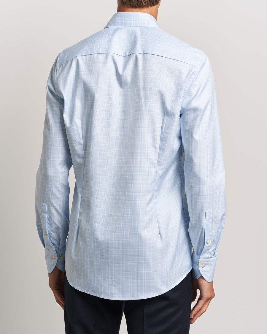Mies | Kauluspaidat | Stenströms | Slimline Checked Twill Cut Away Shirt Light Blue