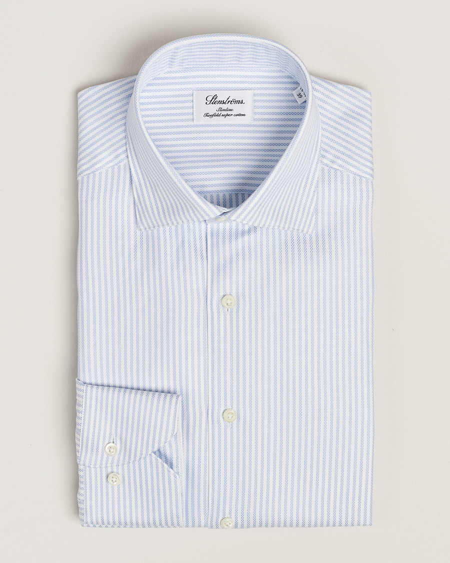 Mies | Kauluspaidat | Stenströms | Slimline Striped Twill Cut Away Shirt White/Blue