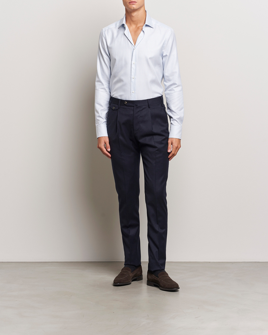 Mies | Kauluspaidat | Stenströms | Slimline Striped Twill Cut Away Shirt White/Blue
