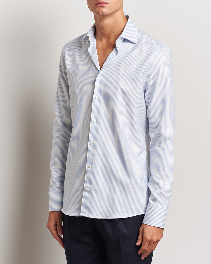 Mies | Kauluspaidat | Stenströms | Slimline Striped Twill Cut Away Shirt White/Blue