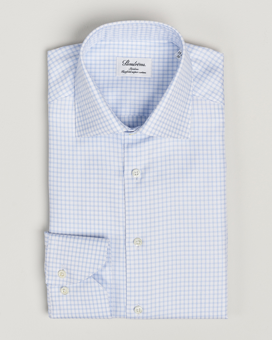 Mies | Kauluspaidat | Stenströms | Slimline Mini Check Twill Shirt White/Blue